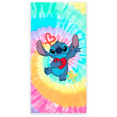 Stitch håndklæde - 70x140 cm - 100% bomuld - Blødt badehåndklæde med Stitch og Tie Die baggrund