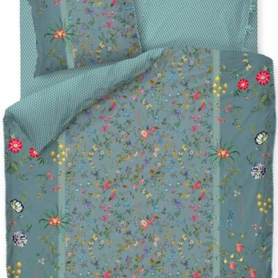 Blomstret sengetøj 200x220cm - Petites Fleurs - Blåt sengetøj dobbeltdyne - 2 i 1 design - 100% bomuld - Pip Studio