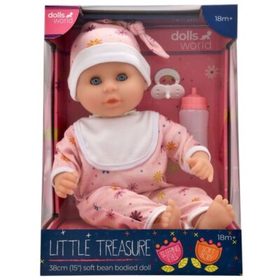 Little Treasure pige dukke 38 cm - Sut og sutteflaske