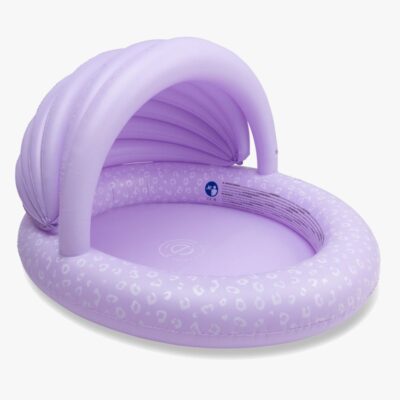 Swim Essentials Badebassin med Solbeskyttelse 100 cm, Lila Leopard, Badebassin til børn