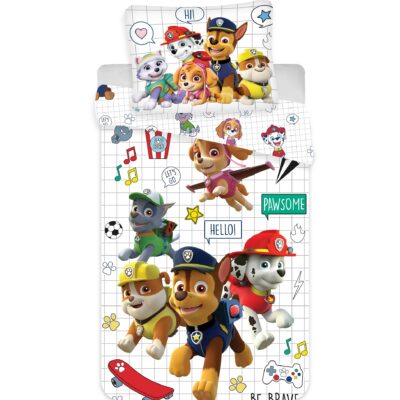 Paw Patrol sengetøj - 100% bomuld - Junior sengetøj 100x140 cm - Hvid - Paw Patrol og ikoner