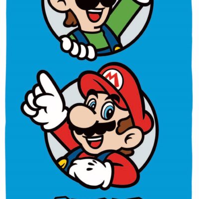 Super Mario håndklæde - 70x140 cm - 100% bomuld - Blødt badehåndklæde med Mario og Luigi