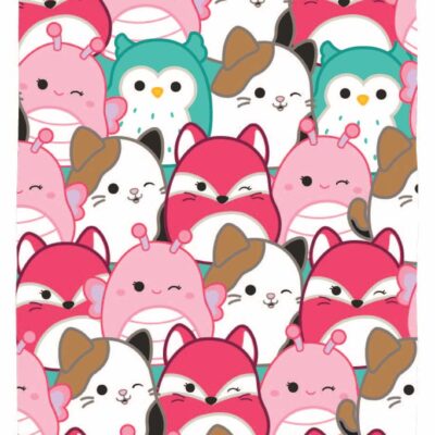 Squishmallows håndklæde - 70x140 cm - 100% bomuld - Blødt badehåndklæde med de søde bamser