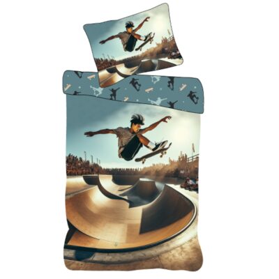 Skater sengetøj - 100% bomuld - Børnesengetøj 140x200 cm - Blå