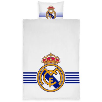 Real Madrid sengetøj - Hvidt vendbart sengesæt med logo - 100% bomulds sengelinned - Fodbold sengetøj