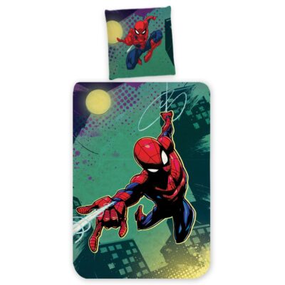 Spiderman sengetøj - 100% bomuld - Junior sengetøj 100x140 cm - Grøn
