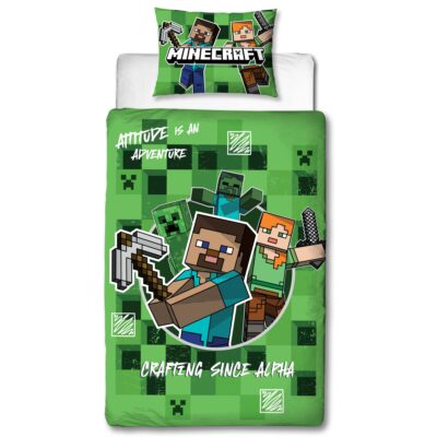 Minecraft sengetøj - 100% bomuld - Børnesengetøj 140x200 cm - Alex og Steve - Grøn