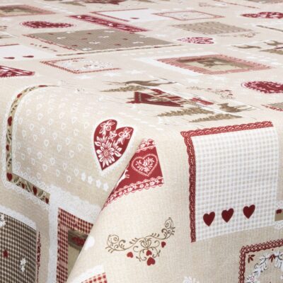 Tekstil voksdug - 140 cm bred - Juledug - Winter landscape with hearts - Voksdug med akrylbelægning