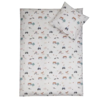 Sengetøj med dyr - 100% bomuld - Baby sengetøj 70x100 cm - Bondegårdsmotiv