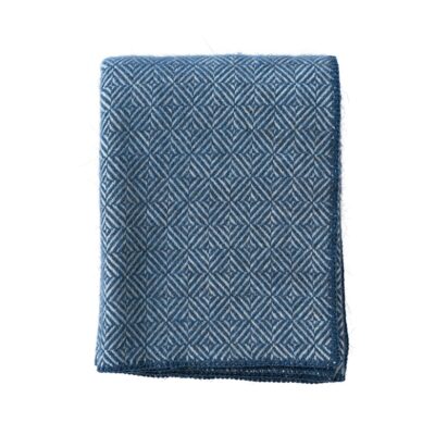 Uldplaid - 130x180 cm - Alpacauld/lammeuld - Diamonds Sea Blue