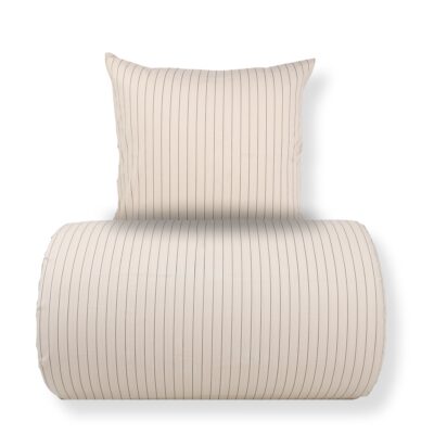 Dobbelt sengetøj 200x220 cm - 100% bomuld - Sandfarvet med brune striber