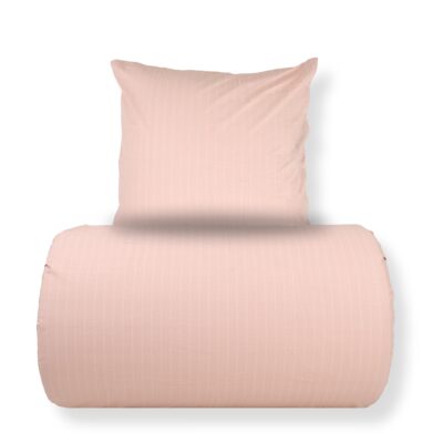 Sengetøj 140x220 cm - 100% bomuld - Rosa med hvide striber