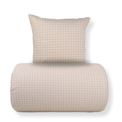 Dobbelt sengetøj 200x220 cm - 100% bomuld - Sandfarvet med brune tern