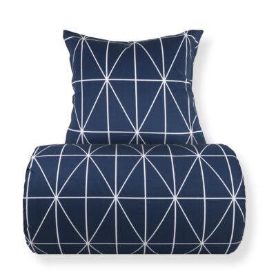 Dobbelt sengetøj 200x220 cm - 100% bomuld - Blåt med hvide harlekintern