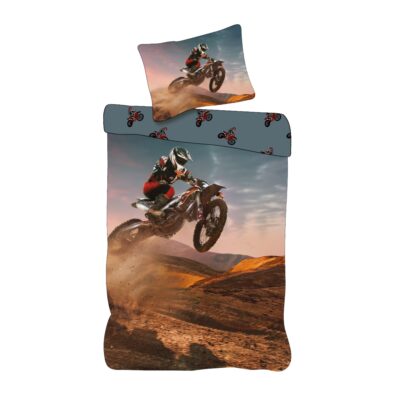 Motorcross sengetøj - 100% bomuld - Børnesengetøj 140x200 cm