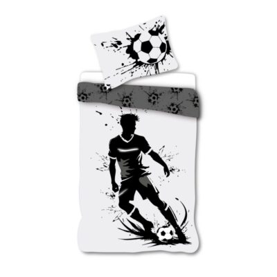 Fodbold sengetøj - 100% bomuld - Børnesengetøj 140x200 cm - Silhuet af en fodboldspiller