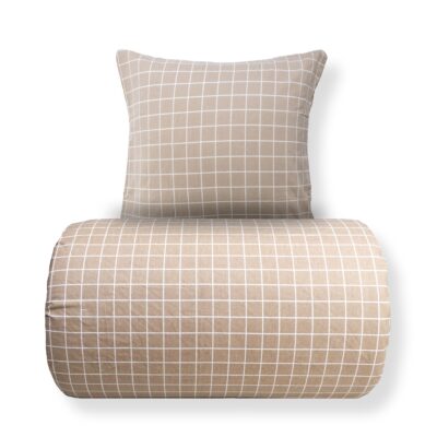 Sengetøj 140x220 cm - Bomulds flonel - Beige med hvide tern