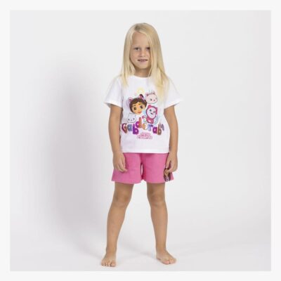Gabby's Dollhouse T-shirt & Shorts Sæt, Hvid/Lyserød, 98-104