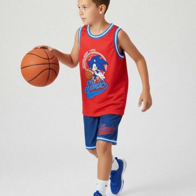 Sonic Tanktop & Shorts Sportsgrene Sæt, Blå/Rød, 128-134