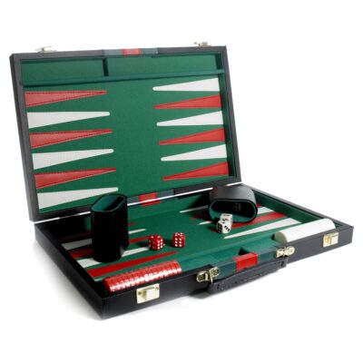 Backgammon i sort kuffert med 30 brikker - 24x37 cm