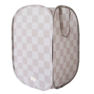 3 Sprouts - Pop-up vasketøjskurv - Checkerboard beige - 36 cm x 36 cm x 58 cm
