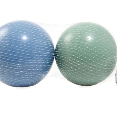 2 Plastikbolde i net (grøn og blå - 15cm)