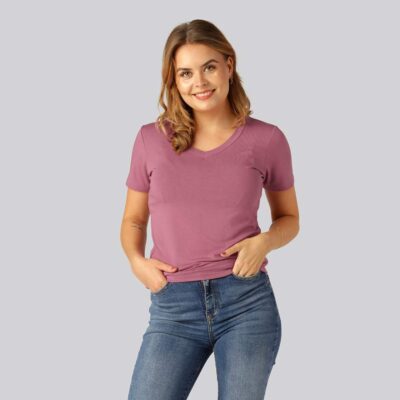 Bambus t-shirt v-hals i dusty rose til damer