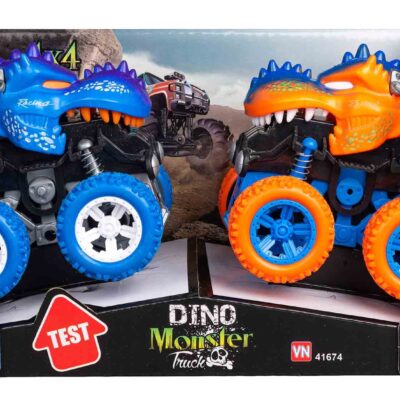 Dinosaur monstertrucks 16x19x13 cm - Sæt med to - Blå og orange