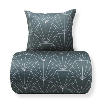 Sengetøj - Bomuldssatin - Vendbart støvet grønt Hexagon print