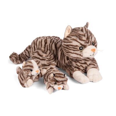 Plys kat - Liggende kat + 2 killinger - 40 cm