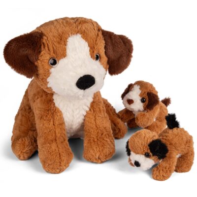 Plys hund - Siddende hund + 2 hvalpe - 32 cm