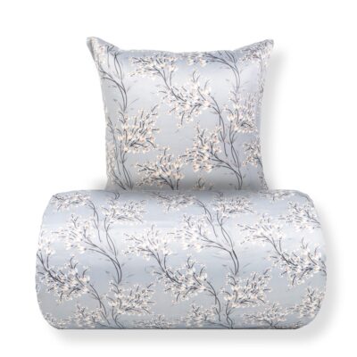 Sengetøj - Satin - Lyseblåt vendbart blomstret design