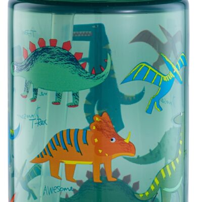 Grøn dinosaur drikkedunk - Vandflaske med flipfunktion og sugerør