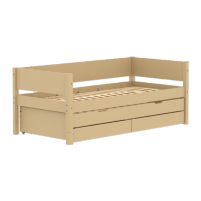 Flexa White Enkeltseng 90x200 cm m. Baggavl Incl. 2 Skuffer og Udtræksseng - Sand
