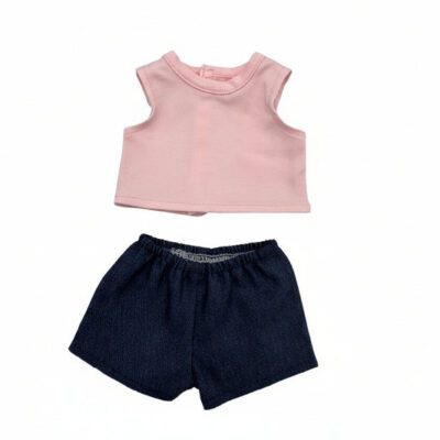 Legebyen - Dukketøj - 32-37 cm - top og denimshorts