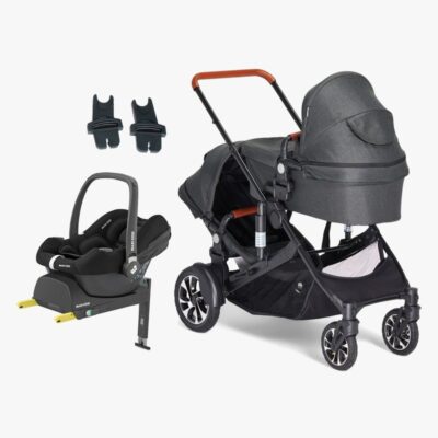 Beemoo Maxi 4 Twin Søskendevogn inkl. Maxi-Cosi CabrioFix i-Size Autostol Baby & Base, Black