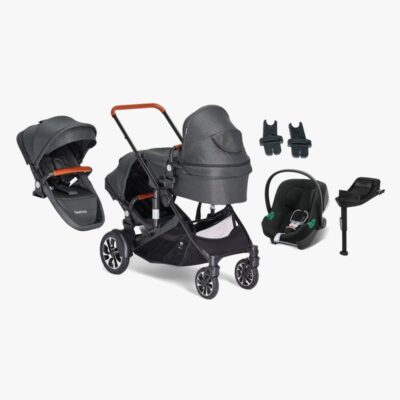 Beemoo Maxi 4 Twin Søskendevogn inkl. Ekstra Søskendesæde & Cybex Aton B2 i-Size Autostol Baby & Base, Black/Volcano Black