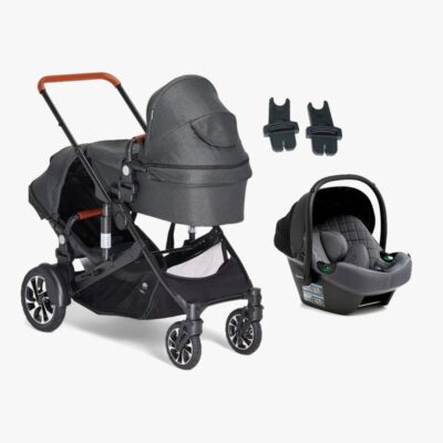 Beemoo Maxi 4 Twin Søskendevogn inkl. Route i-Size Autostol Baby, Black/Mineral Grey