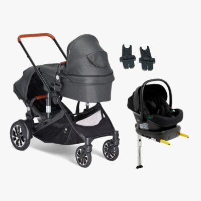 Beemoo Maxi 4 Twin Søskendevogn inkl. Route i-Size Autostol Baby & ISOFIX Base, Black/Black Stone
