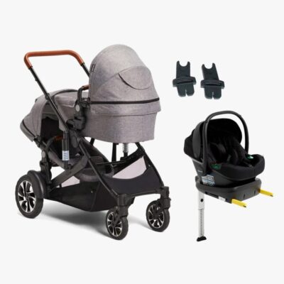 Beemoo Maxi 4 Twin Søskendevogn inkl. Route i-Size Autostol Baby & ISOFIX Base, Grey/Black Stone
