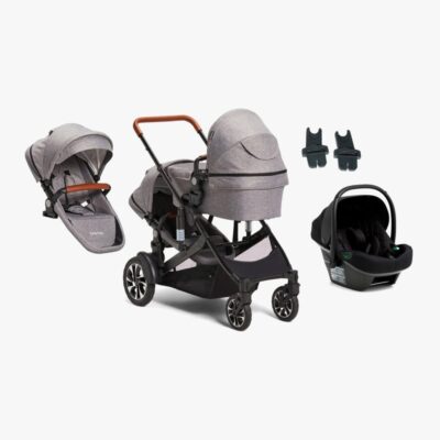 Beemoo Maxi 4 Twin Søskendevogn inkl. Ekstra Søskendesæde & Route i-Size Autostol Baby, Grey/Black Stone