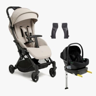 Beemoo Easy Fly Lux 4 Klapvogn inkl Route i-Size Autostol Baby & Base, Sand Beige/Black Stone