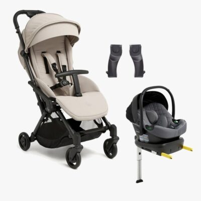 Beemoo Easy Fly Lux 4 Klapvogn inkl Route i-Size Autostol Baby & Base, Sand Beige/Mineral Grey