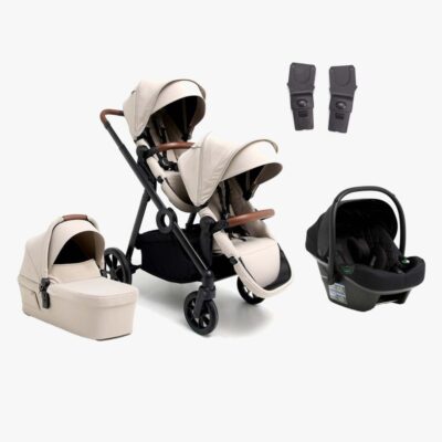 Beemoo Pro Multi 2 Søskendevogn inkl. Route i-Size Autostol Baby, Latte Beige/Black Stone