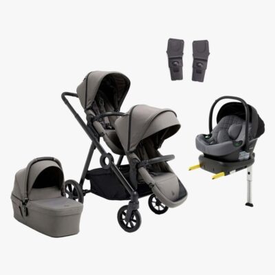 Beemoo Pro Multi 2 Søskendevogn inkl. Route i-Size Autostol Baby & Base, Mocha Grey/Mineral Grey