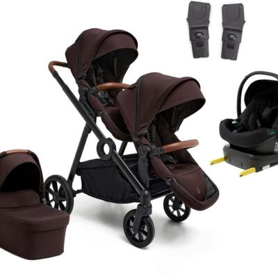 Beemoo Pro Multi 2 Søskendevogn inkl. Route i-Size Autostol Baby & Base, Espresso Brown/Black Stone