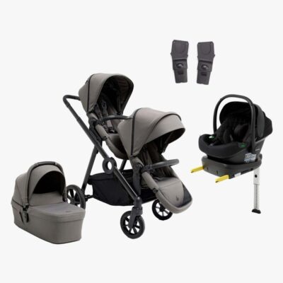 Beemoo Pro Multi 2 Søskendevogn inkl. Route i-Size Autostol Baby & Base, Mocha Grey/Black Stone