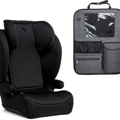 Beemoo Ride i-Size Autostol inkl. Beemoo Deluxe Sædebeskytter med Opbevaring, Black Stone