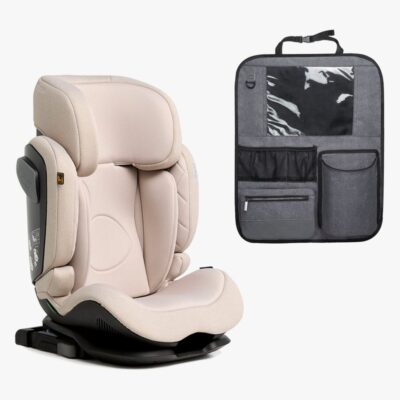 Beemoo Recline i-Size Autostol inkl. Beemoo Deluxe Sædebeskytter med Opbevaring, Oat