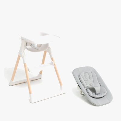 Beemoo CARE Harmony Højstol inkl. Sæt til Nyfødte, White/Wood